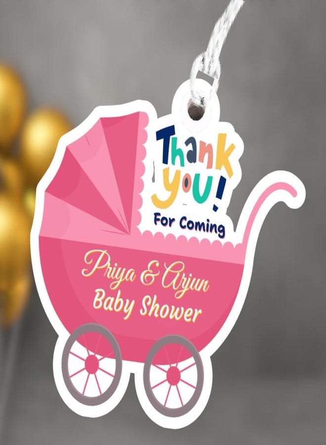 Yellow Nuts Personalized Baby Shower Theme Thank You Gift Tags Cards Return Gifts Greeting Cards Labels Happy Birthday Favour 40 Tags (Pink Cradle) - Image 1